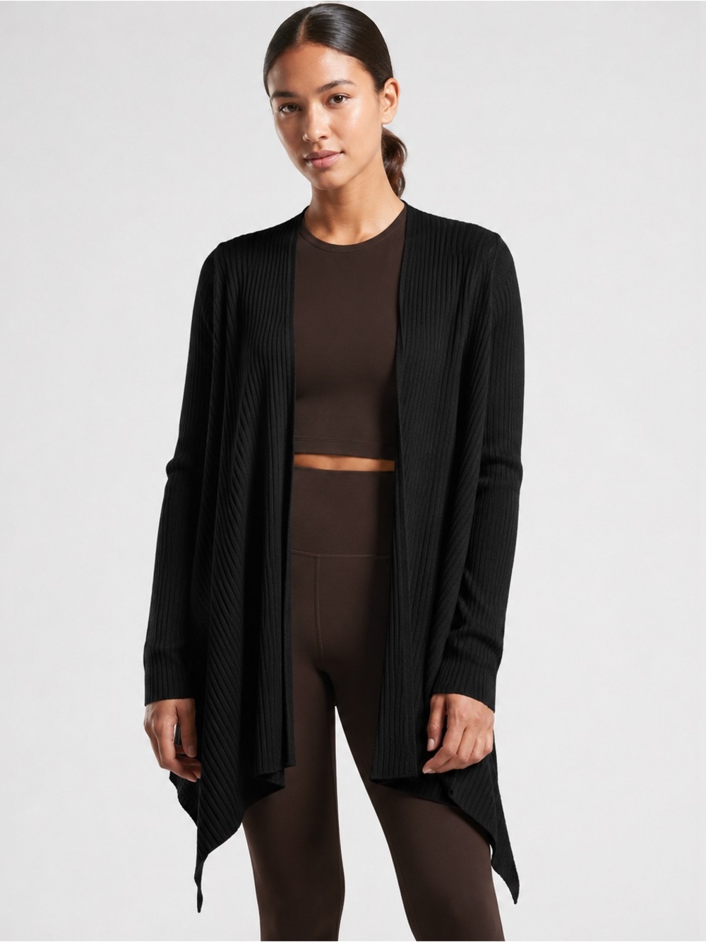 ATHLETA | Solstice Wrap Sweater Merino Wool Blend, Ribbed | Black MEDIUM